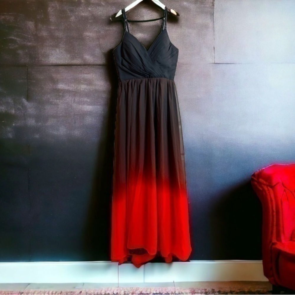 Black and Red Ombre Chiffon Gradient Long Prom Formal Evening Dress - Picture 3 of 9